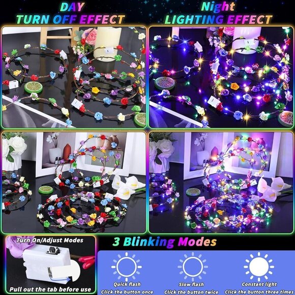 80 Pcs LED Flower Crown Headbands Glow Floral Wreath for Women Party Decor main image 6